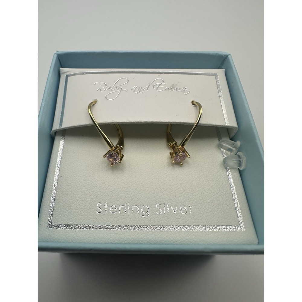 Ruby and Emma Sterling Silver Gold Tone Pink CZ Round Drop Leverback Earrings